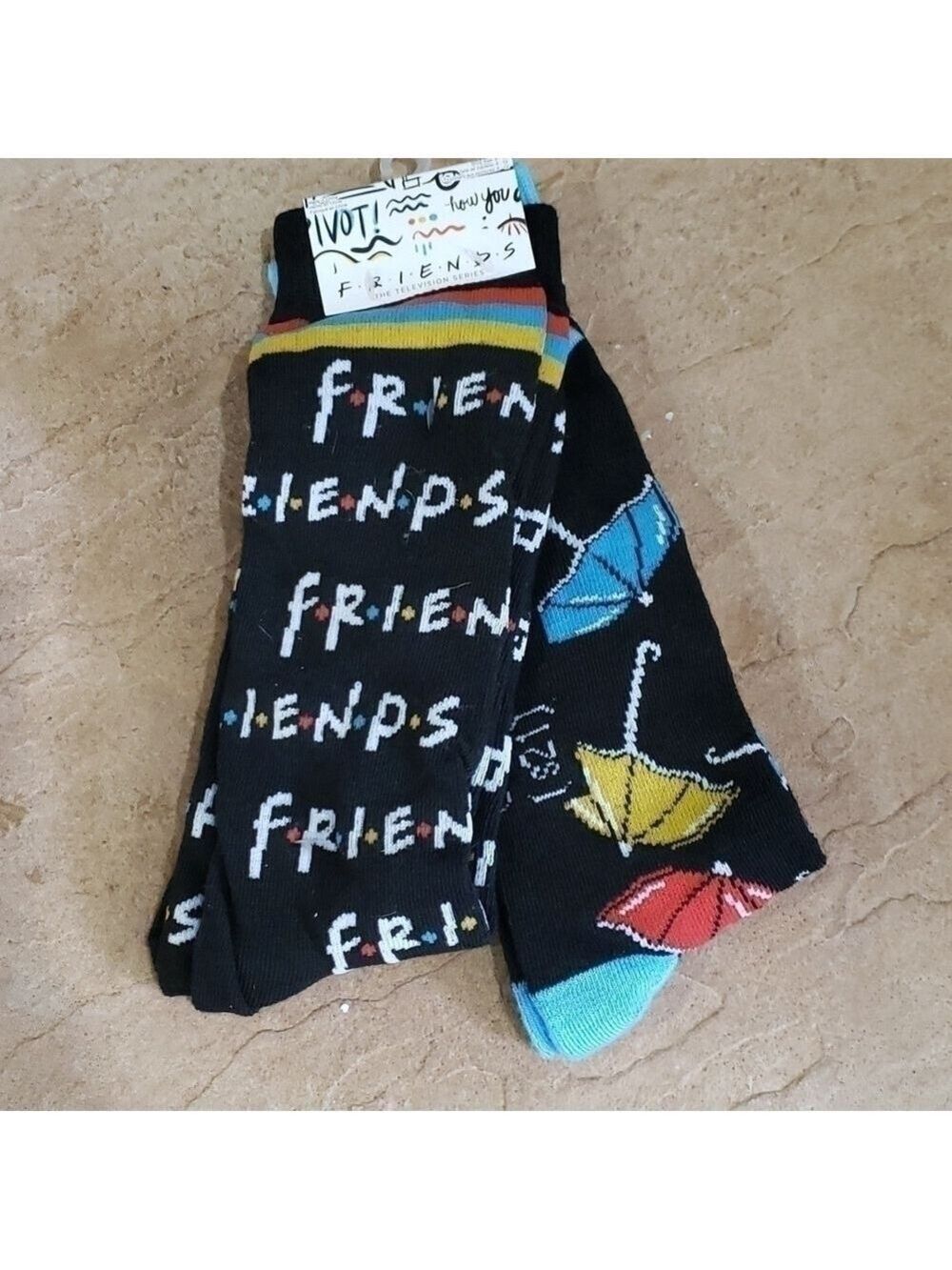 𝅺Friends Television Sitcom Novelty Socks 2 Pair F.R.I.E.N.D.S Umbrella New